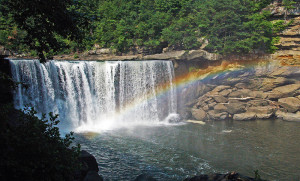 waterfall with a rainbow
